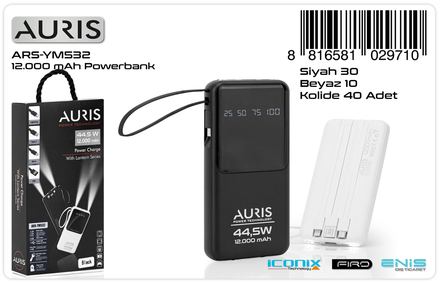 Auris YM532 12.000 Mah Lcd+Kablo Powerbank